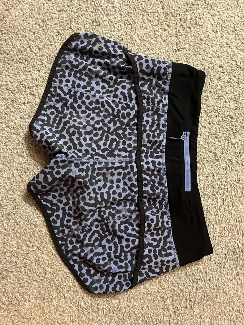 lululemon athletica Blue Leopard Print Athletic Shorts with Black Waistband